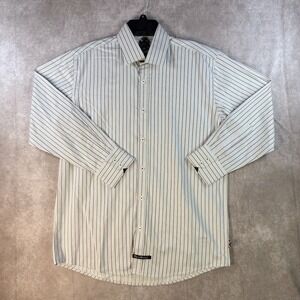 English Laundry Button Up Shirt Men 16.5‎ 32/33 Blue Vertical Stripe Flip Cuff